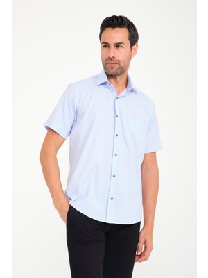 Fitmens Klasik Kısa Kol Açık Zemin Kutu Desen Keten Cotton Hediye Kutulu Erkek Gömlek FS-000745 - Açık Mavi