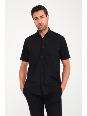 Fitmens Klasik Kısa Kol Terry Cotton Düz Hediye Kutulu Erkek Gömlek - Siyah