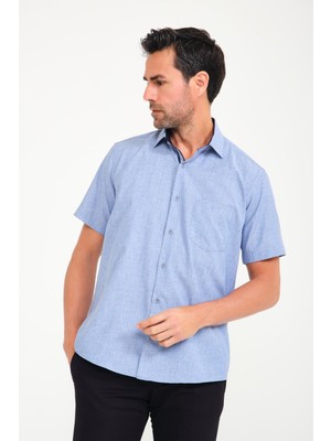 Fitmens Klasik Kısa Kol Neon Çiçek Armür Hediye Kutulu Erkek Gömlek - Indigo