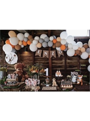 Eğlence Marketi Pastel Balon Zinciri Kahverengi Gri Ten Rengi Beyaz Turuncu