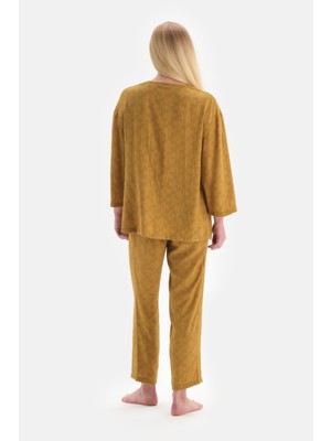 Dagi Hardal Uzun Kolv Yaka Jakarlı Pijama Takım