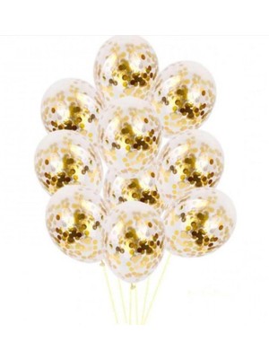 Kidspartim 10 Lu Gold Konfetili Şeffaf Balon Seti