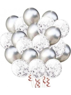 Kidspartim 20 Li Gümüş Konfetili Balon Seti
