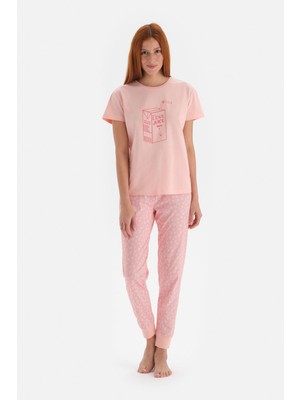 Dagi Somon Baskılı Kısa Kollu Jogger Paça Örme Pijama Takımı