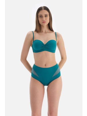 Dagi Petrol Tül Detaylı Yüksek Bel Bikini Alt