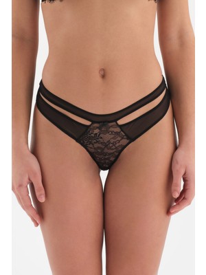 Dagi Siyah Ip ve Dantel Detaylı Brazillian