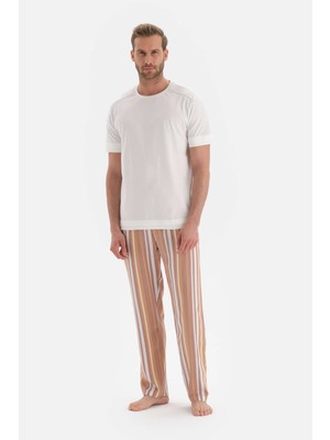 Dagi Ekru Kısa Kollu Reglan Kol Örme Pijama Takımı