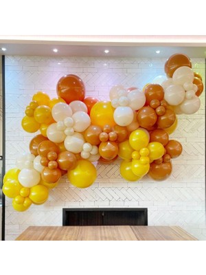 Eğlence Marketi Pastel Karamel Zerdeçal ve Beyaz Balon Zinciri 100 Adet