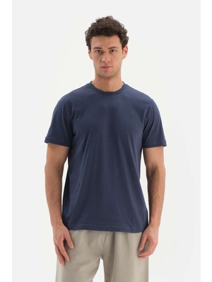 Dagi Lacivert Bis Yaka Supima Pamuklu Kısa Kollu Tişört