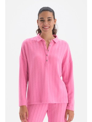 Dagi Pembe Yarım Pat Polo Yaka Örme Sweatshirt