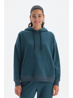 Dagi Petrol Kapüşonlu Önde Cep Dewtayli Sweatshirt