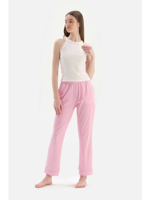 Dagi Beyaz Bis Yaka Atlet Üst Çizgili Alt Örme Pijama Takımı
