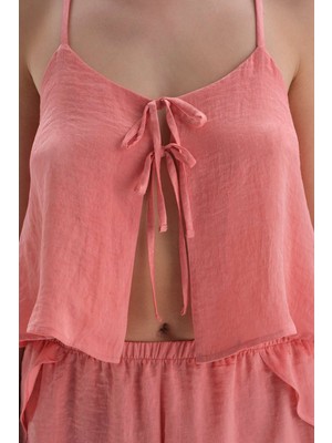 Dagi Pembe Kalp Detayli Saten Camisole