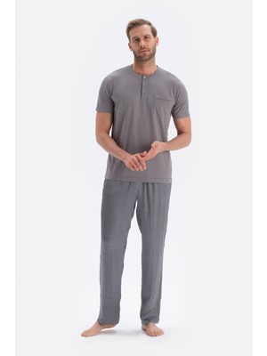 Dagi Gri Tshirt Pantolon Şort Üçlü Groom Set Pijama Takimi