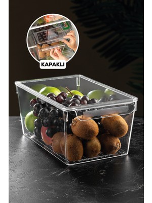 Meleni Home Kapaklı Buzdolabı Düzenleyici Buzdolabı Içi Düzenleyici Organizer 14 X 32,5 X 20 Cm