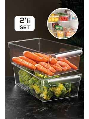 Meleni Home 2'Li Buzdolabı Düzenleyici - Şeffaf Buzdolabı Içi Düzenleyici Organizer 10 X 32,5 X 20 Cm