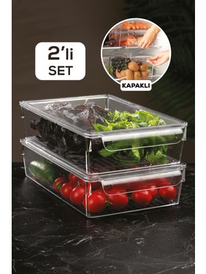Meleni Home 2'Li Kapaklı Buzdolabı Düzenleyici Buzdolabı Içi Düzenleyici Organizer 7 X 32,5 X 20 Cm