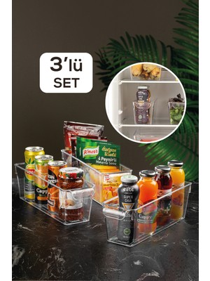 Meleni Home 3'Lü Buzdolabı Düzenleyici - Şeffaf Buzdolabı Içi Düzenleyici Organizer 3xmini