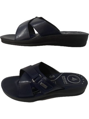 Gezer  Kadın Lacivert Ortapedik Çapraz Bantlı Yürüyüş Terlik GE082-10