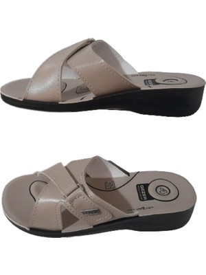 Gezer  Kadın Bej Ortapedik Çapraz Bantlı Yürüyüş Terlik GE082-10