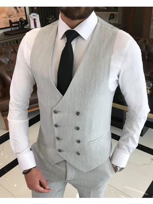 Terzi Adem Italyan Stil Slim Fit Ceket Yelek Pantolon Takım Elbise Gri T9088