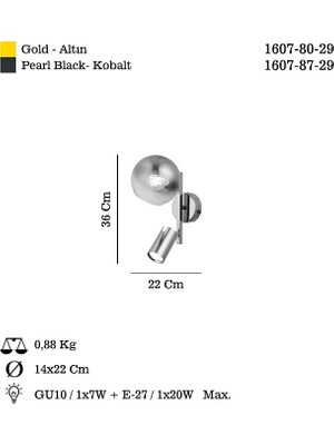 Lucea Tıerra 1+1 Kobalt Aplik 1XGU10+1XE27