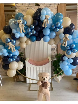 Eğlence Marketi Krom Mavi Gece Mavisi Makaron Mavi ve Deniz Kumu Balon Zinciri 100 Adet