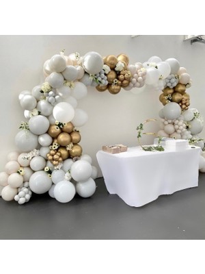 Eğlence Marketi Krom Gold Duman ve Beyaz Balon Zinciri 100 Adet