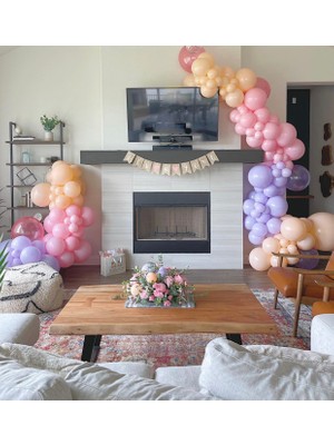 Eğlence Marketi Makaron Pembe Lila Somon Balon Zinciri 100 Adet