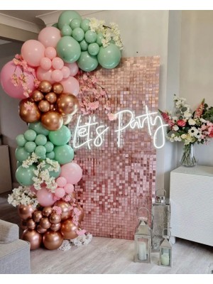 Eğlence Marketi Krom Rose Gold Makaron Pembe ve Kış Yeşili Balon Zinciri 100 Adet