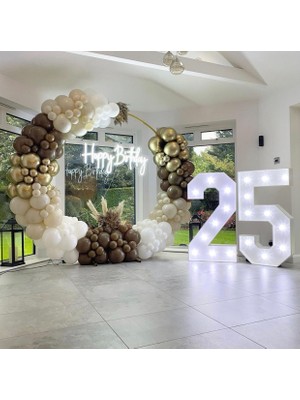 Eğlence Marketi Krom Gold Kahverengi Sütlü Kahve ve Beyaz Balon Zinciri 100 Adet