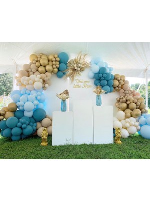 Eğlence Marketi Krom Gold Sütlü Kahve Turkuaz ve Makaron Mavi Balon Zinciri 100 Adet