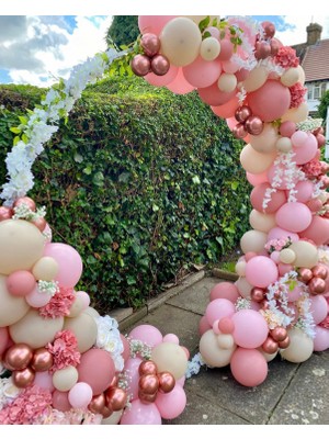 Eğlence Marketi Krom Pembe Makaron Pembe ve Sütlü Kahve Balon Zinciri 100 Adet