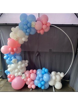 Eğlence Marketi Makaron Pembe Mavi Beyaz Balon Zinciri 100 Adet
