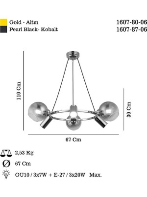 Lucea Tıerra 3+3 Kobalt Avize 3XGU10+3XE27