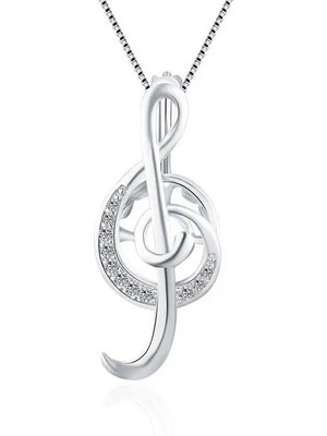 Herşey Nota Sol Anahtar Taşlı Fosforlu Gece Parlayan Kadın Çelik Kolye 316 L