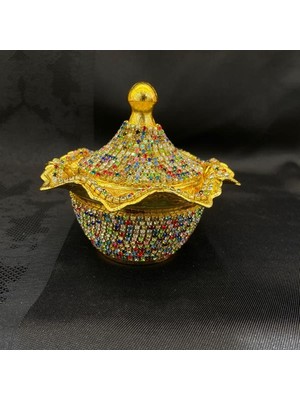 Saray Ottoman Renkli Taş Büyük Yuvarlak Lalegül Tas Altın