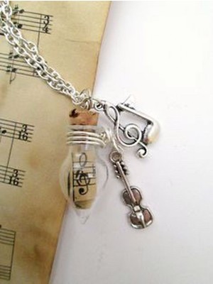 Herşey Nota Cam Şişede Nota Kolye Çelik