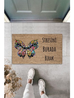 Dormot Home Modern Dijital Baskı Stresini Burada Bırak Kelebek 70X45CM Kapı Önü Paspası