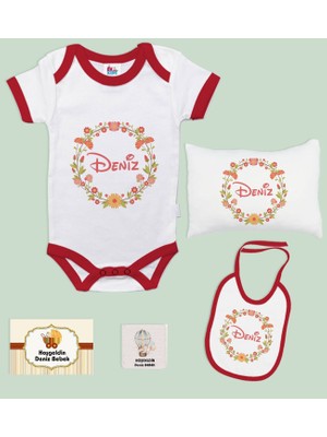 Bk Kids Kişiye Özel Isimli 5 Parça Kırmızı Bebek Body Zıbın Yastık Hediye Seti, Yeni Doğan Bebek Giyim Hediyesi-8