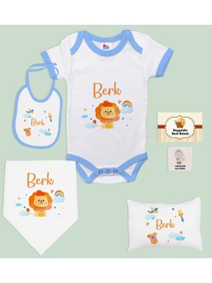 Bk Kids Kişiye Özel Isimli 6 Parça Mavi Bebek Body Zıbın Battaniye ve Yastık Hediye Seti, Yeni Doğan Bebek Giyim Hediyesi-4