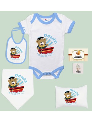 Bk Kids Kişiye Özel Isimli 6 Parça Mavi Bebek Body Zıbın Battaniye ve Yastık Hediye Seti, Yeni Doğan Bebek Giyim Hediyesi-1