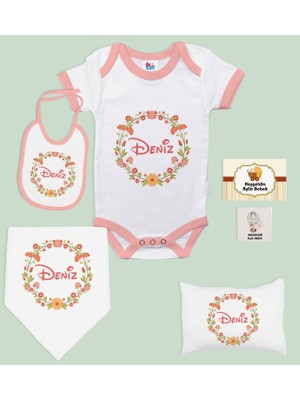 Bk Kids Kişiye Özel Isimli 6 Parça Pembe Bebek Body Zıbın Battaniye ve Yastık Hediye Seti, Yeni Doğan Bebek Giyim Hediyesi-4