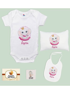 Bk Kids Kişiye Özel Isimli 5 Parça Beyaz Bebek Body Zıbın Yastık Hediye Seti, Yeni Doğan Bebek Giyim Hediyesi-4