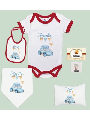 Bk Kids Kişiye Özel Isimli 6 Parça Kırmızı Bebek Body Zıbın Battaniye ve Yastık Hediye Seti, Yeni Doğan Bebek Giyim Hediyesi-10