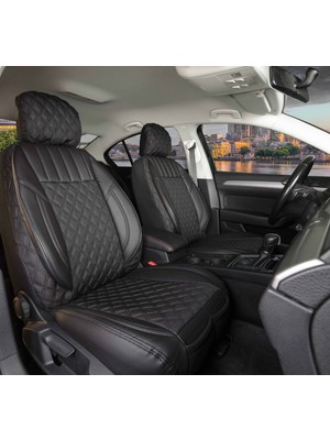 Seat Ateca Lüx Yarı Deri Oto Koltuk Kılıfı Ön Arka Takım Istanbul Serisi Tam Siyah