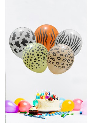 Pekshop Safari Temalı Baskılı Balonlar 12" Inç Balon 5 Adet