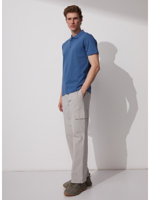 Fabrika Polo Yaka Düz İndigo Erkek T-Shirt MERS FATHER