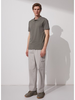 Fabrika Polo Yaka Düz Haki Erkek T-Shirt MERS FATHER