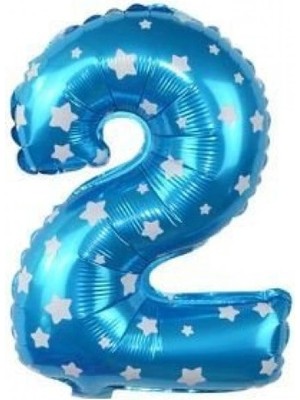 Kidspartim 2 Rakam Mavi Yıldızlı Folyo Balon